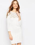 Asos Crochet Stitch Dress With Lace Detail - Cream