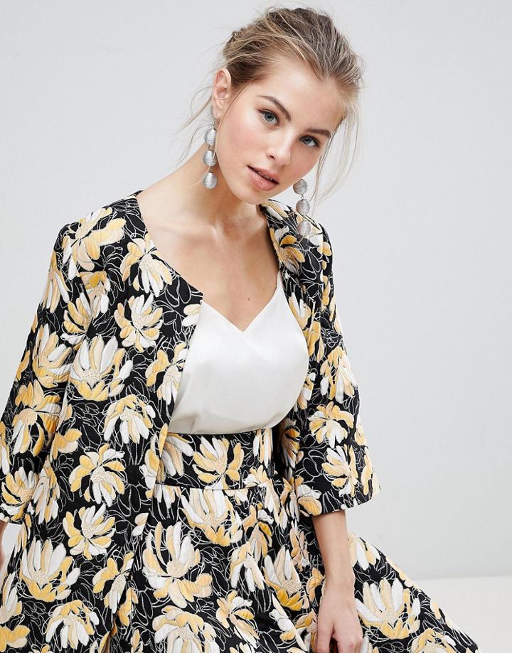 Traffic People Printed Jacquard Shift Jacket - Gold