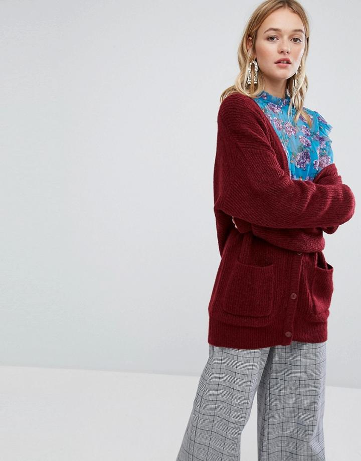 Monki Longline Cardigan - Red