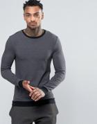Asos Muscle Long Sleeve T-shirt With Contrast Rib Hem And Cuffs - Gray