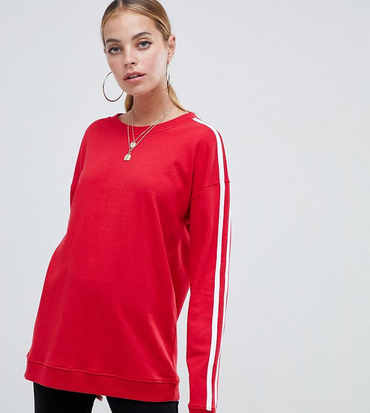Missguided Petite Stripe Sleeve Sweatshirt In Red - Red