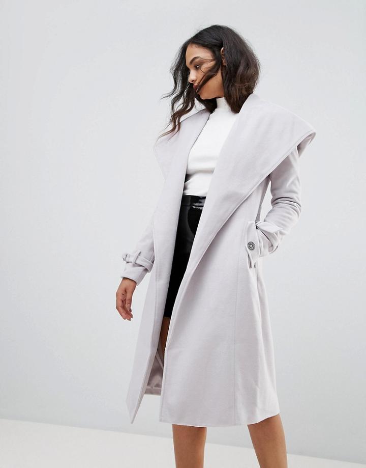 Lipsy Hooded Wool Coat - Gray