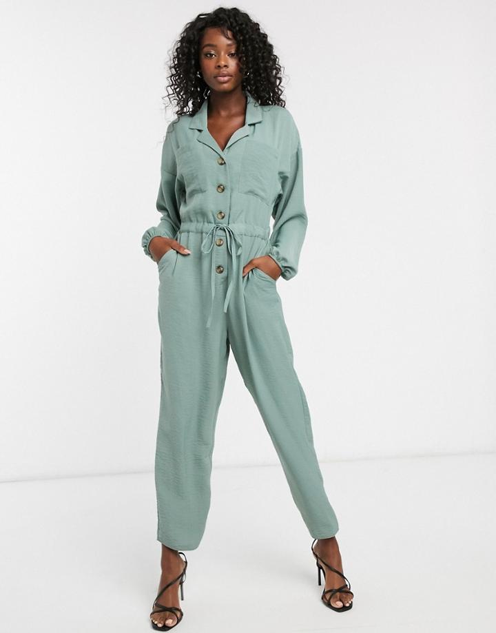 Asos Design Slouchy Button Front Utility Jumpsuit-green