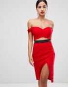 Rare Cut Out Bardot Midi Dress - Red