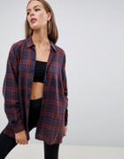 Asos Design Boyfriend Shirt In Washed Brown Check - Multi