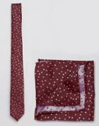 Asos Scattered Polka Tie And Pocket Square Pack In Burgundy - Red