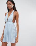 Influence Stripe Halter Romper - Blue