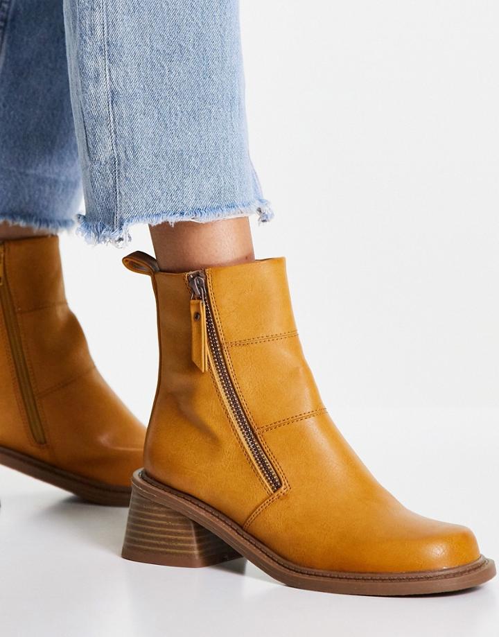Asos Design Avery Trucker Boots In Camel-neutral