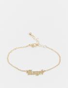 Asos Design Chain Bracelet With Angel Gothic Font In Gold Tone