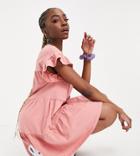 Asos Design Tall Frill Sleeve Tiered Smock Dress In Rose-pink