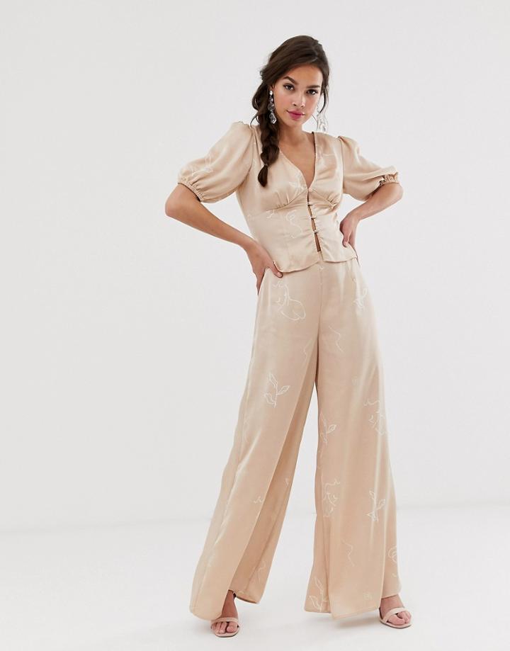 Finders Keepers Cristina Wide Leg Pant In Sketch Print - Beige