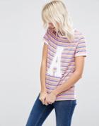 Asos T-shirt With Varsity Print On Bright Stripe - Multi