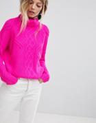 Oasis Chunky Cable Knit Roll Neck Sweater - Pink