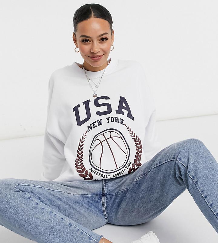 Asos Design Tall Oversized Sweatshirt With Usa Baseball Print In White