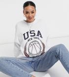 Asos Design Tall Oversized Sweatshirt With Usa Baseball Print In White