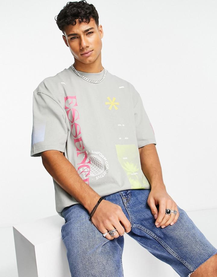 River Island Floral Print T-shirt In Gray