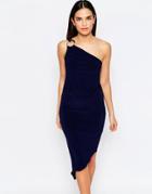 Jessica Wright Perry One Shoulder Asymmetric Hem Dress With Disc Detail - Navy