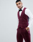 Asos Design Super Skinny Prom Suit Vest In Burgundy Velvet-red