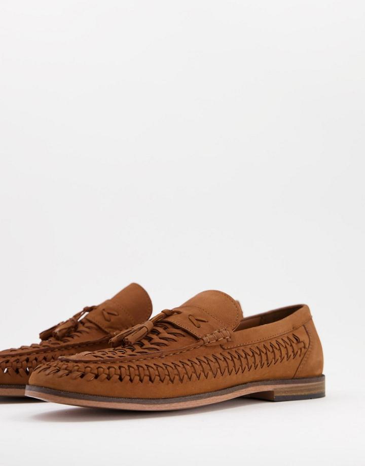 River Island Woven Leather Loafers In Brown