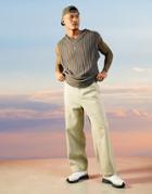 Asos Design Wide Fit Pants In Rib Texture In Beige-neutral