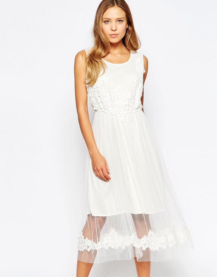 Love Midi Dress With Crochet Top - White