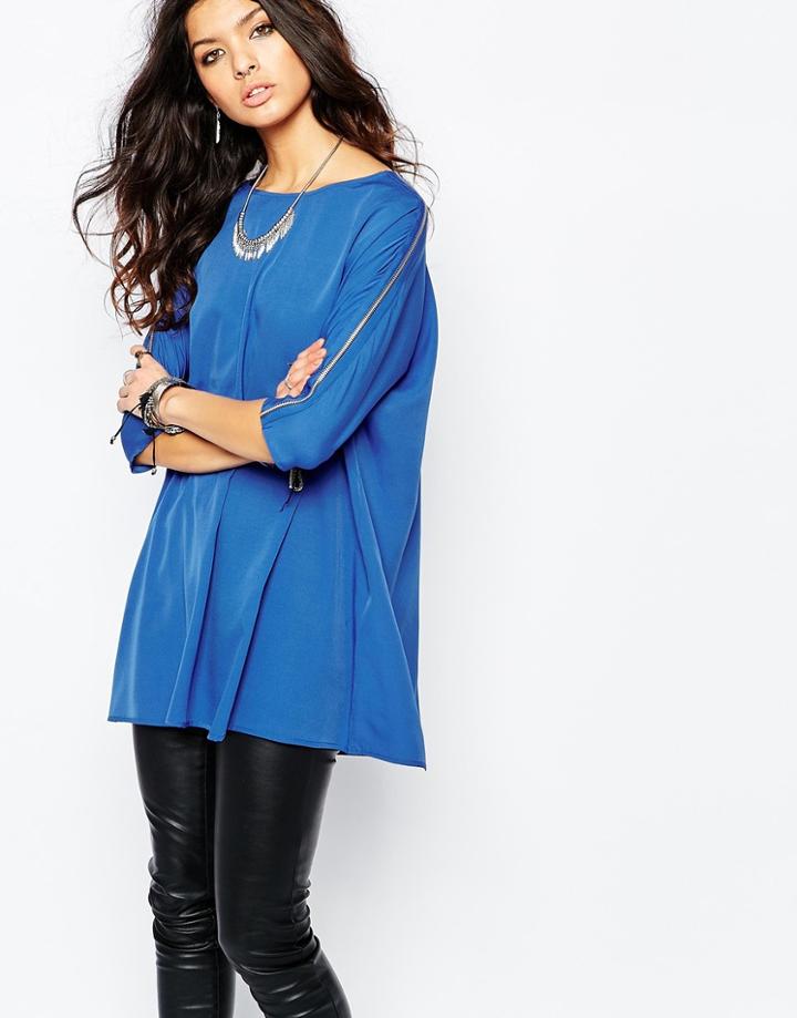 Noisy May Tunic With Zip Sleeve - Blue