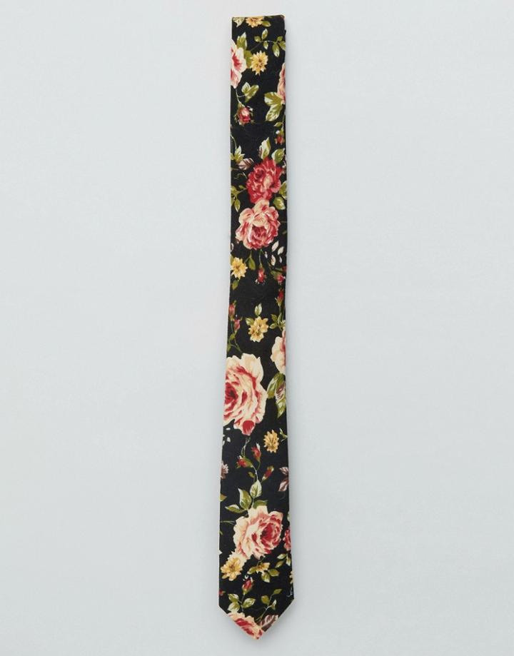 Asos Slim Tie In Dark Floral - Navy