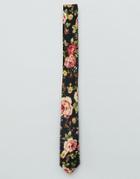 Asos Slim Tie In Dark Floral - Navy