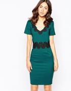 Paperdolls Pencil Dress With Wiggle Lace Insert - Green