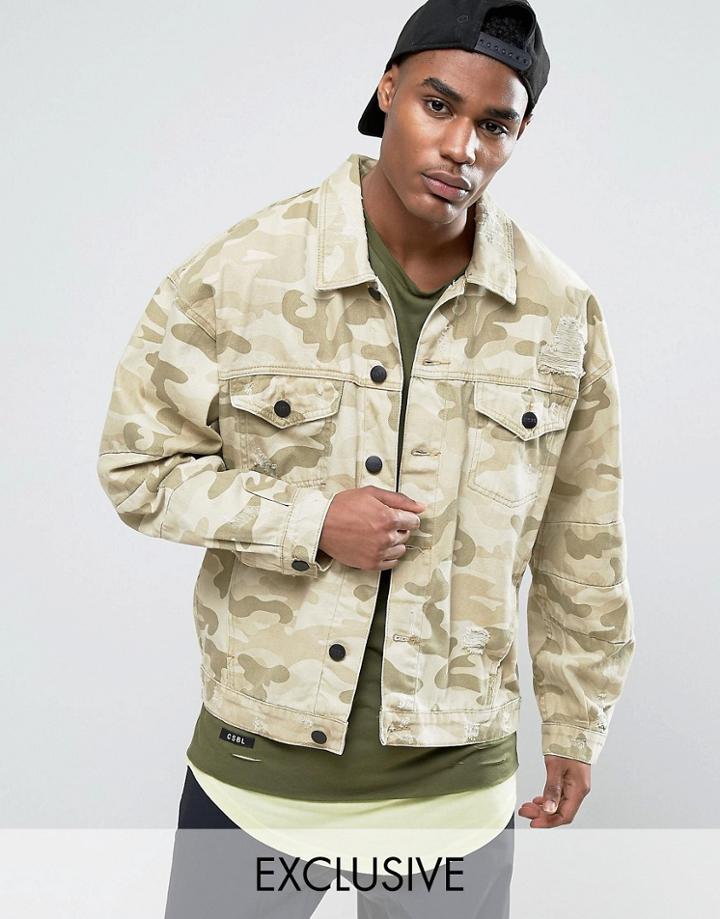 Cayler & Sons Denim Jacket In Camo With Distressing - Beige