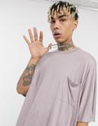 Asos Design Oversized Viscose T-shirt With Batwing And Seam Detail In Washed Lilac-purple