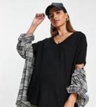 Asos Design Maternity Oversized V-neck T-shirt In Rib In Black