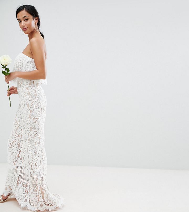 Jarlo Petite All Over Lace Bandeau Maxi Dress - White