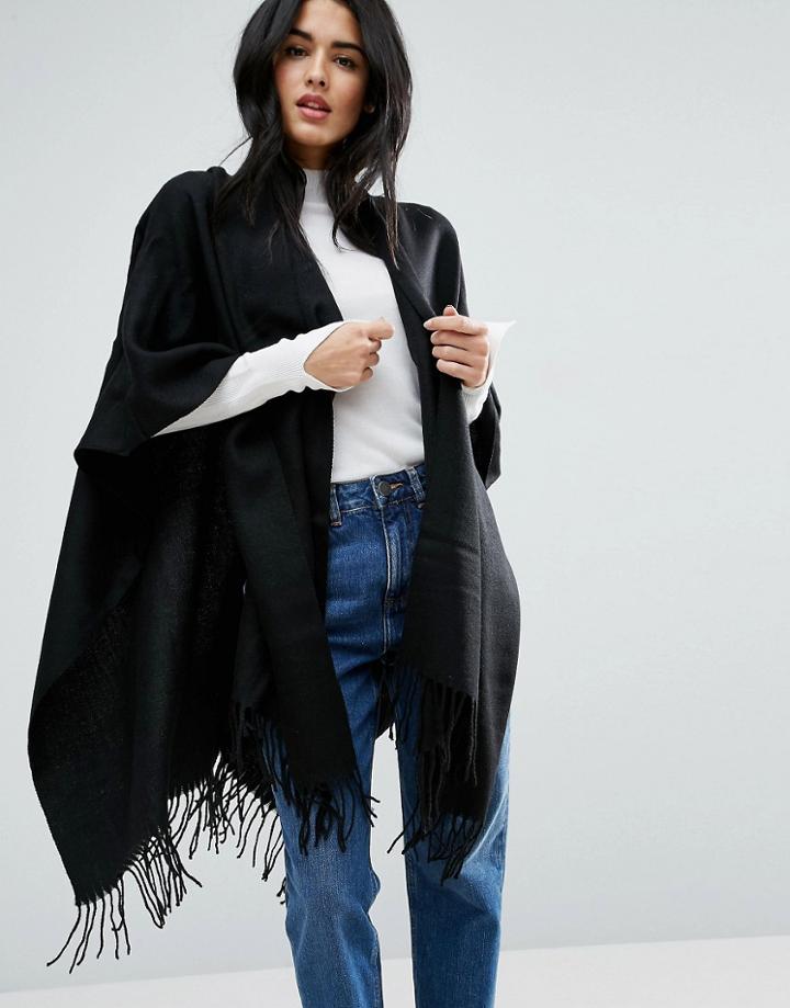 Pieces Cape Scarf In Black - Black