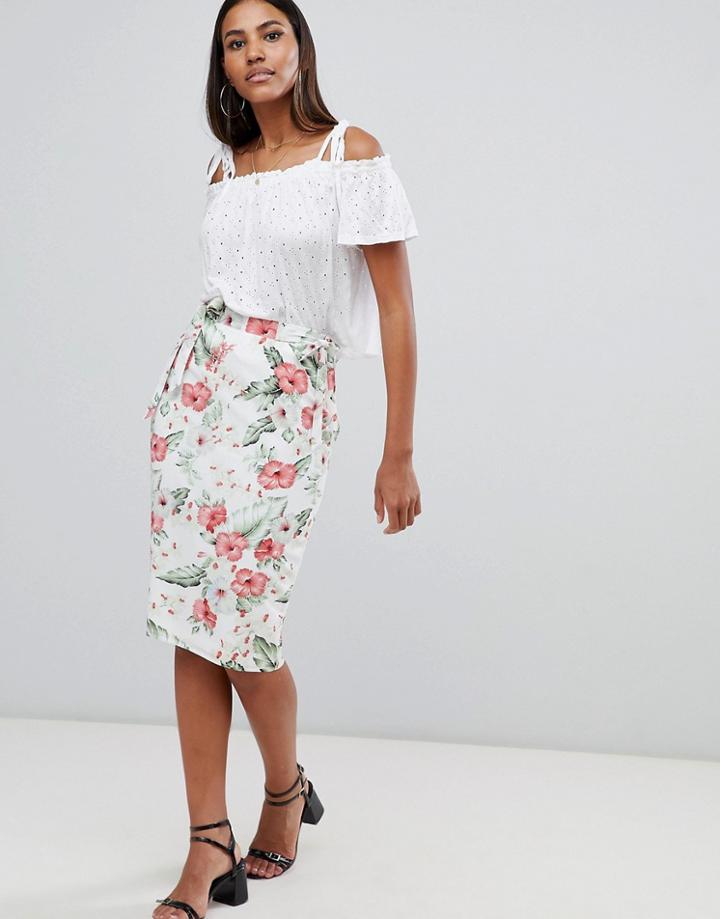 Missguided Printed Pencil Skirt - White