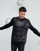 Asos Sweatshirt With Sequin Front In Black - Black