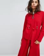 Hanger Jacket With Eyelet Details - Red