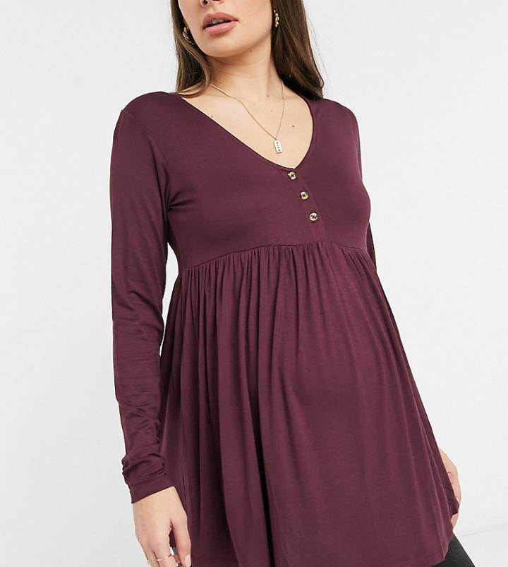 New Look Maternity Nursing Smock Top In Burgundy-red