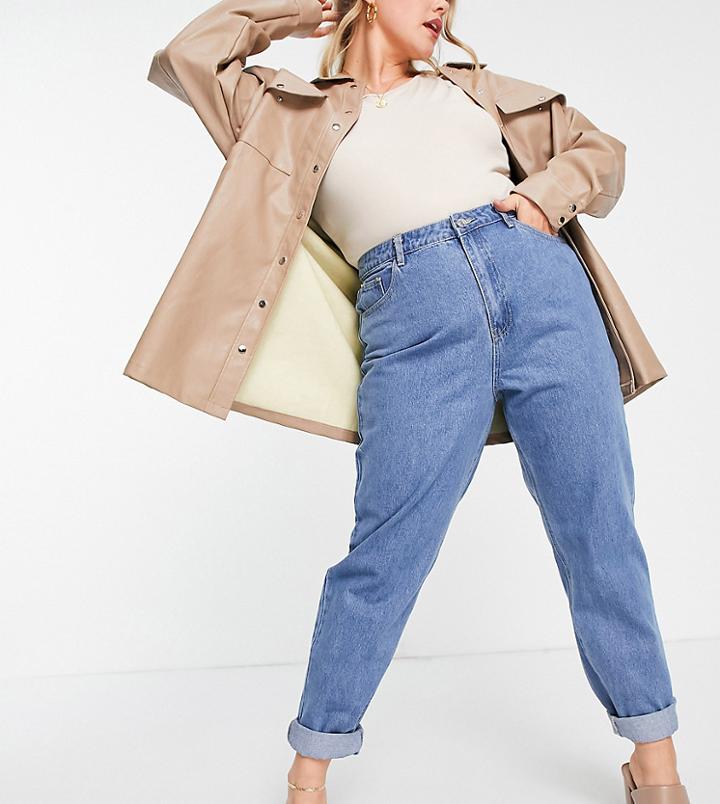 Missguided Plus Mom Jeans In Blue-blues
