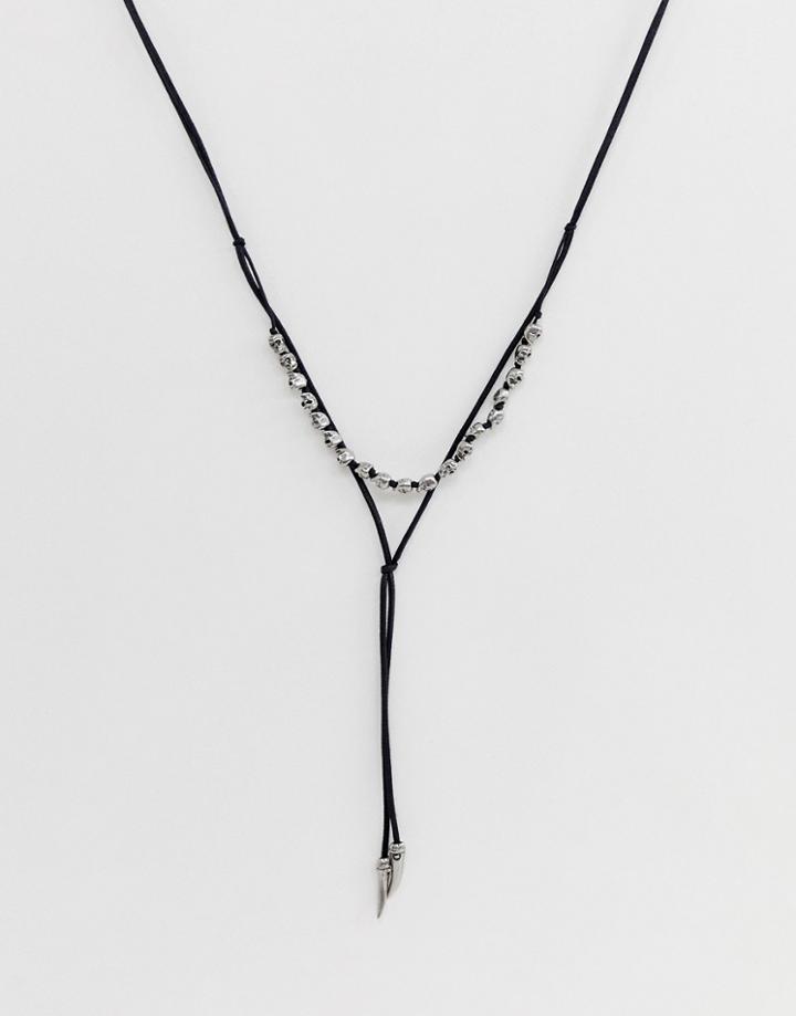 Asos Design Bolo Necklace With Skulls In Burnished Silver - Black