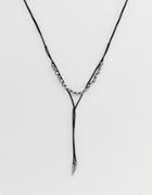 Asos Design Bolo Necklace With Skulls In Burnished Silver - Black