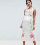 Asos Design Maternity Iridescent Sequin Embroidered Fishtail Midi Dress - White