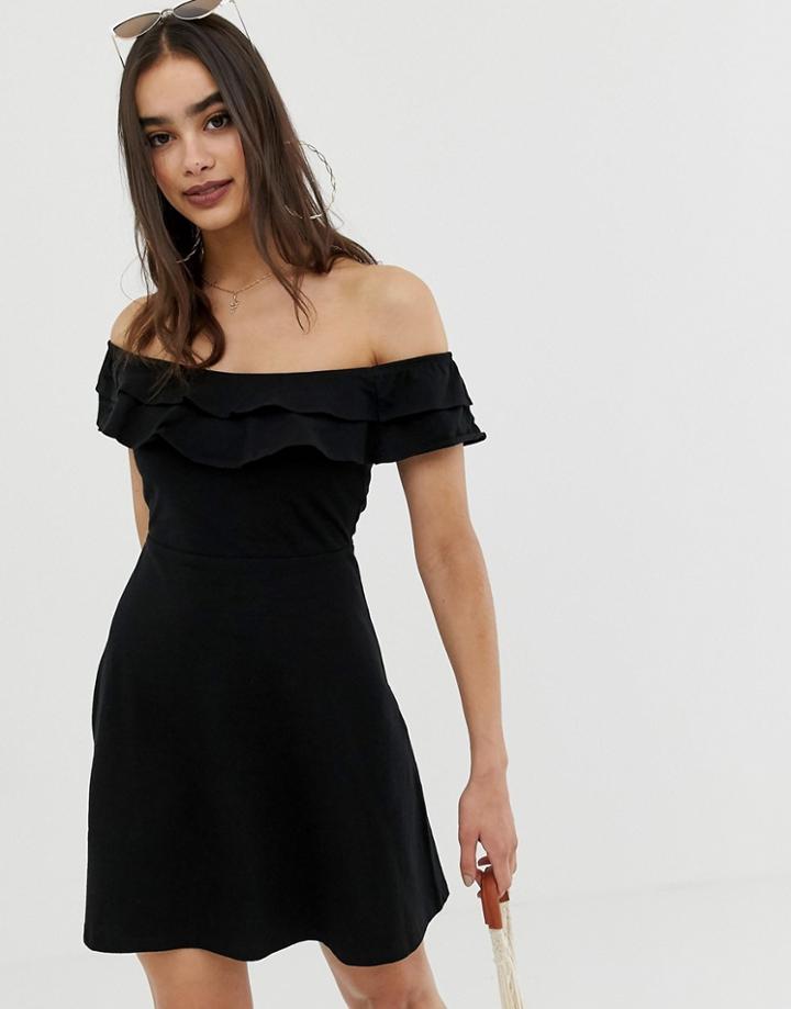 Asos Design Double Frill Off Shoulder Sundress-black