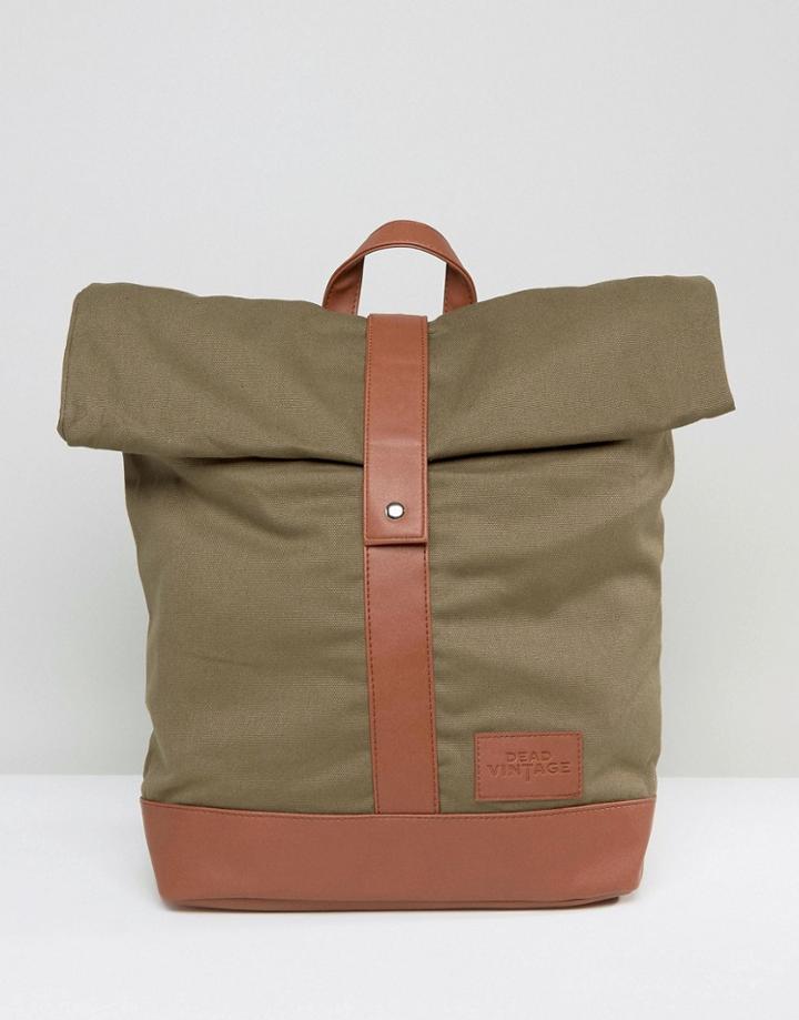 Dead Vintage Roll Top Backpack In Khaki - Green