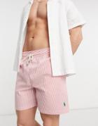 Polo Ralph Lauren Traveler Seersucker Stripe Swim Shorts In Sunrise Red