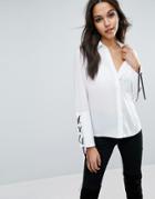 Asos Blouse With Contrast Lace Up Cuff - White