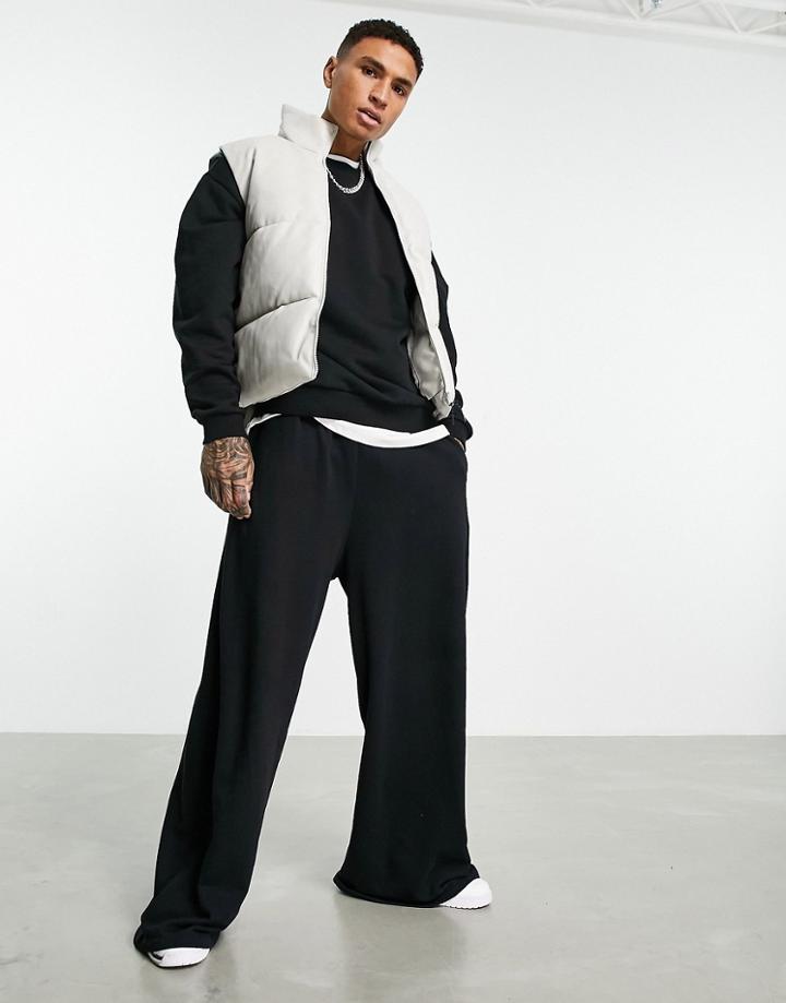 Asos Design Cropped Faux Leather Puffer Vest In Gray