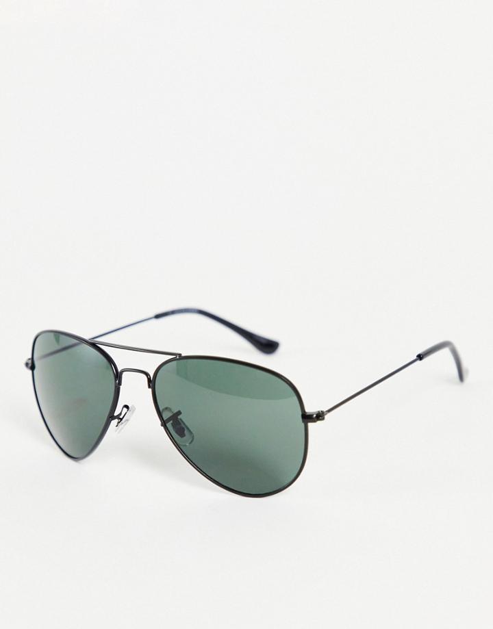 Jack & Jones Aviator Sunglasses In Black