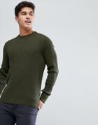 Celio Military Sweater In Chunky Rib - Green