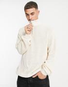 Asos Design Oversized Fisherman Rib Half Zip Knit Sweater In Ecru-white